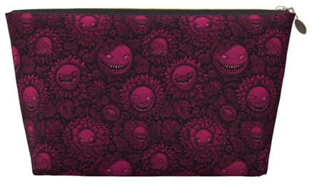 Pink Carnivorous Plant Print Makeup Bag, Cosmetic Travel Toiletry Bag for Women, Cute Leather Makeup Pouch Organizer