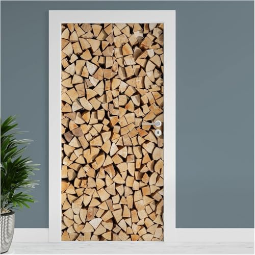 Türtapete Selbstklebend 100x200 Fenster Türfolie Türposter Feuerholz Moderner Stil Türklebefolie Wandbild Türaufkleber Wandtapete 3D Effekt für Wohnzimmer Schlafzimmer Küche