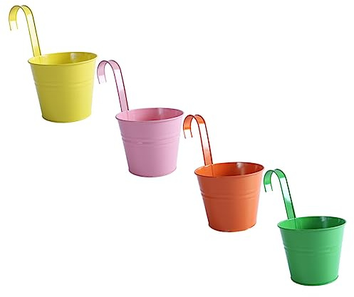 BESTonZON 4pezzi Vaso Di Fiori in Ferro Secchio Da Appendere Di Drenaggio Sul Fondo Gancio Staccabile Per Balcone Patio Giardino Uso Interno Ed Esterno