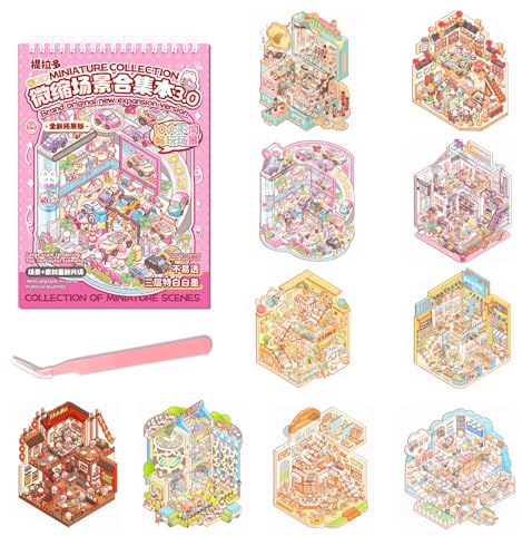 CHUANFU 10 Set Adesivi di Scena, Adesivi 3D Adorabili Kit Casa in Miniatura con Una Pinzetta, Divertenti DIY 3D Stickers Scene, Bambini e Adulti per Rilassarsi e Passare il Tempo