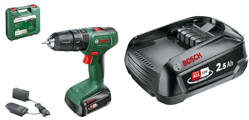 Bosch Akku Schlagbohrschrauber EasyImpact 18V-38 (1x Akku 2,5 Ah; im Koffer) + Bosch Ersatz-Akku PBA 18V 2.5Ah W-B (Hohe Kapazität für längere Laufzeit; Kompatibel mit Allen 18V Power for All-Geräten)