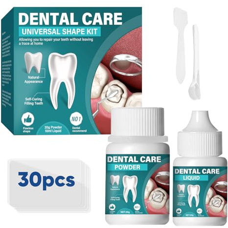 Zahnzement, Zahnkleber, Zahnreparaturset, Temporäres Zahnfüllungsset mit Pulver und Gel – Ideal zum Auffüllen von Karieslöchern, Zahnausbrüchen und kleinen Zahndefekten, schnell und einfach anzuwenden