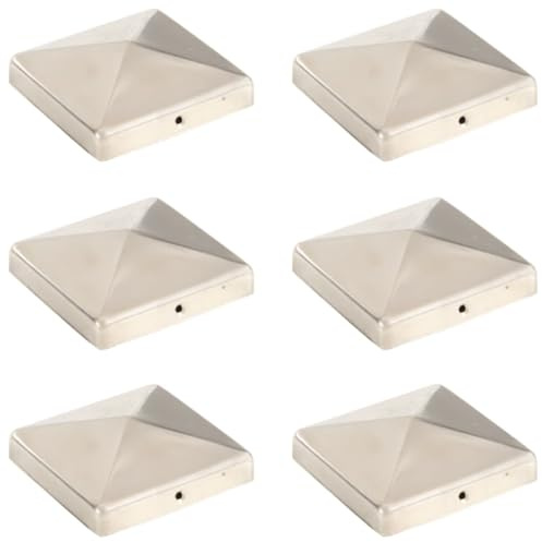 Lot de 6 Capuchons de Poteaux, Chapeau de Poteau de Clôture Capuchon Bouchon de Poteaux Chapeau de Pilier pyramidaux 6 pcs Inox 101x101 mm