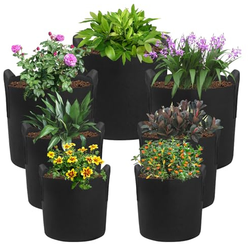 LITLANDSTAR 7 Pack Black Grow Bags, Thickened Nonwoven Plant Fabric Pots with 4 Sizes - 5/7/10/15 Gallon Aeration Planting Bags for Potato Tomato Carrot Strawberry
