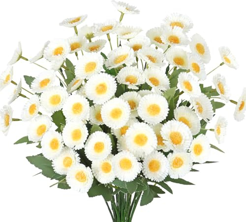 Weldomcor 6 Bündel Outdoor Kunstblumen, UV Beständige Künstliche Blumen wie Echt Ganseblümchen Blumenstrauß Künstlich Fake Blumen Frühlingsdeko für Vase Wohnzimmer Fensterbank Landhaus Garten (Weiß)