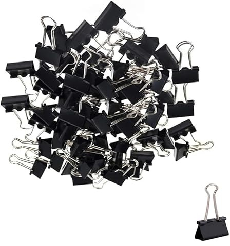 72 Pack 19mm Black Binder Clips Heavy Duty | Metal with black finish, strong grip. Foldback clamps for organising documents. Reusable. For home, school, office, study.