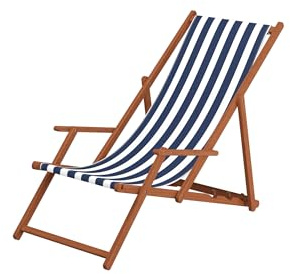Erst-Holz Liegestuhl blau-weiß Gartenliege Kissen Strandstuhl Sonnenliege Deckchair Buche klappbar 10-317KD