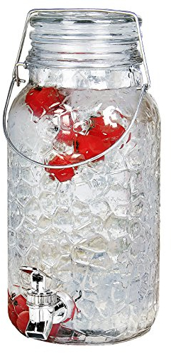 Estilo 1 Gallon Glass Mason Jar Drink Beverage Dispenser with Leak Free Spigot and Bail and Trigger Clamp Locking Lid, Clear