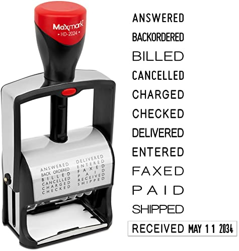 MaxMark 2024 Heavy Duty Date Phrase Stamp, Large Date Size - Exclusive 12-Year Band - Black Ink