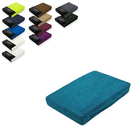 EXKLUSIV HEIMTEXTIL Frottee Spannbettlaken 180-200 x 200 cm 80% Baumwolle, 20% Polyester Öko - Tex Zertifiziert, Markenqualität, Matratzenhöhe bis 25 cm, Petrol
