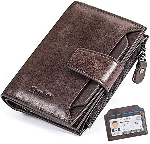 Senbos Geldbörse Herren RFID Schutz Echtem Leder Geldbeutel Vertikale mit 18 Kartenschlitz, 1 Reißverschluss-Münztasche und 1 Abnehmbarem ID Kartenhalter, Geschenk für Vatertag