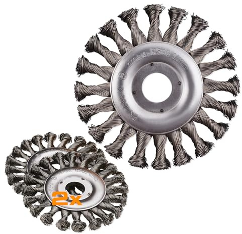 RHODIUS SRBZ | 2 Stück Ø 125 mm Rundbürste Winkelschleifer | Stahl, Metall | 0,5 mm Draht gezopft | Scheibenbürste, Zopfbürste, Reinigungsbürste | Reinigen, Entrosten