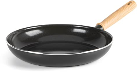 GreenChef Vintage Gesunde Keramische Antihaftbeschichtung Bratpfanne, 26 cm, Holzinspirierter Griff, PFAS-frei, Induktionsgeeignet, Backofenfest bis 160˚C, Grau
