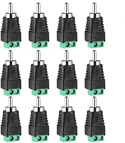 Iskueal RCA Plugs for Speaker Wire, RCA to AV Screw Terminal Connector, Phono RCA Male Plug Solderless Converter Audio/Video Speaker Wire Connectors Solderless Adapter(12 Pack)