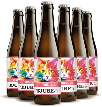 TJURE Katzen Smoothie Rind 6 x 220 ml | Katzen Leckerli ohne Zucker und Getreide | Snack mit Rind & Kartoffel | Ideal als Futter Topping & Snack | Made in Germany