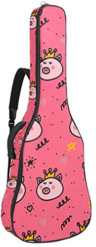 Gitarrentasche mit Reißverschluss, wasserdicht, weich, für Bassgitarre, Akustik- und klassische Folk-Gitarre, Pink Crown Pig