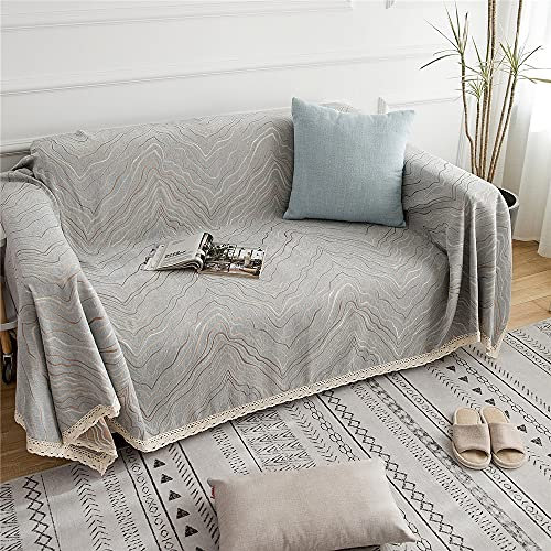 sofa decken,Verdicktes Vollbezug-Sofatuch, rutschfester Elastik 4-Jahreszeiten-Universal-Sofabezug Handtuch-Grau (180 * 360cm)