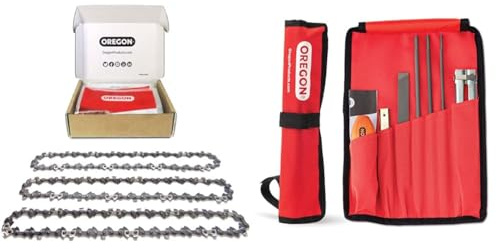 Oregon 3er-Pack Sägekette für 35cm Schiene & Kettensägen-Feilensatz | 3/8 LP, 1.1mm, 52 Treibglieder, Kettensägen Schärfgerät Wartungssatz für Sicheres, Akku, Effizienteres Kettensägen schneiden
