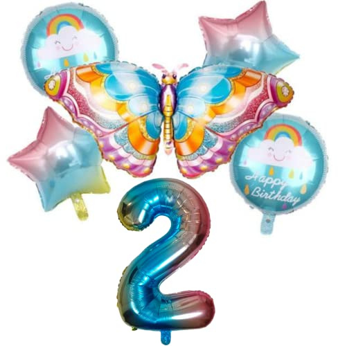 DIWULI Schmetterling Luftballon 2 Jahre - Deko Geburtstag