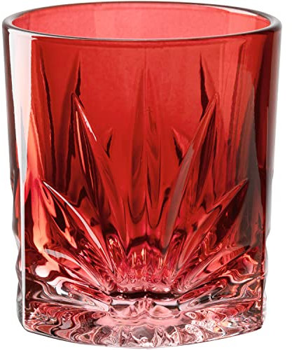 Leonardo Capri Trink-Glas 1 Stück rot, spülmaschinenfestes Saft-Glas mit Relief Facetten-Schliff, buntes Wasser-Glas, Becher aus Glas, 220 ml 022362