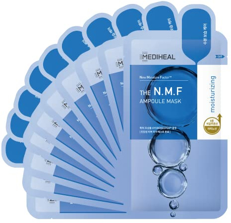 MEDIHEAL Officiell Best No.1 Korean Sheet Mask - NMF Ampoule Face Mask 10 Sheets Jumbo för intensiv hydrering av fuktgivande med NMF för alla hudtyper Värdeset