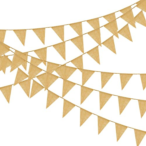 Laipuke Guirlande de Fanions 4 x Drapeaux Triangle - Bannière Vintage en Toile de Jute, Décoration pour Mariage, Fête, Anniversaire (13 Pièces par Guirlande)