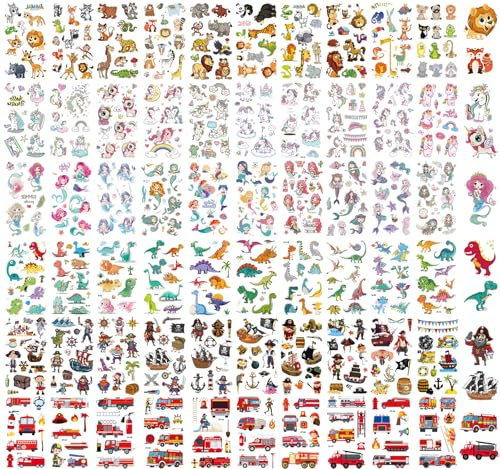 KIHONI 650 Stück Tattoo Kinder Mädchen Jungen 60 Blätt Temporäre Tattoos Kinder Tattoo Aufkleber Kindertattoos Tattoo Sticker, Hautfreundliche Tattoo Set Kindergeburtstag Party Mitgebsel