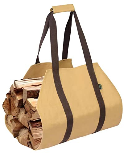 CampTeck U7238 Water Resistant Waxed Canvas Log Holder, Log Tote Bag, Firewood Log Carrier Bag with Brown Handle - Sand