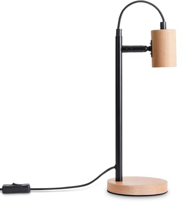 Paco Home Tischlampe Nachttischlampe Schreibtisch E14 Stehlampe Minimalistisch Skandinavisch E27 Büro Holz Fuß, Lampenart:Tischleuchte, Farbe:Natur (Ø13 cm)