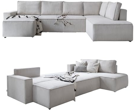MIUFORM Brave Dave mit Bettkasten | 8 Sitzer Sofa | U-Form rechts | 322x194x89cm Couch | Klappsofa mit Schlaffunktion (Beige) | Schlafsofa mit Bettkasten, Ecksofa mit Schlaffunktion, Sofa U Form mit Chaiselongue, 322 x 194 x 89 cm Eckcouch, Big Sofa Bed