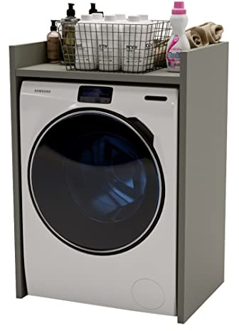 MRBLS Waschmaschinenschrank Überbauschrank für Waschmaschine Trockner Wäschetrockner Badschrank Badezimmermöbel Waschküche Waschmaschinenregal Waschmaschinenüberbau viele Farben-66x97x62cm (Grau Matt)