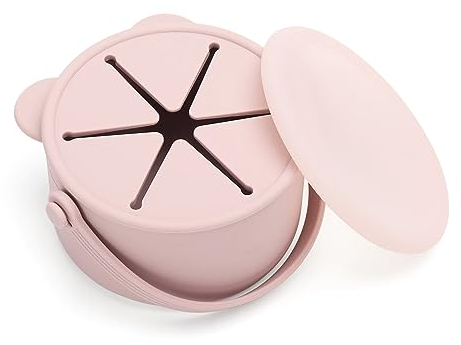 Orzbow Tasse à Collation Silicone, Boîte Goûter Enfant avec Poignées et Couvercle, Passent au Lave-Vaisselle, Étanchéité à la Poussière et aux Déversements, Rose