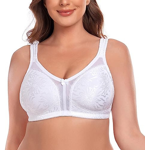 Ayigedu Women's Full Cup Minimizer Bra Plus Size Comfort Lace No Padding Wireless 36-G White