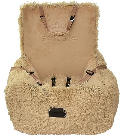Luxuriös Auto Sitz | Autositz für Hunde | Universal Waschbar Plüsch Sitz für Hunde und Katzen | Farbe: Beige | Flauschig 55 x 55 cm