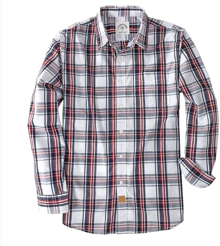 Dubinik® Freizeithemden Für Herren Langarm Kariert Regular Fit Comfort Baumwolle Button Down Mit Tasche Rot Weiß Blau 052 3XL