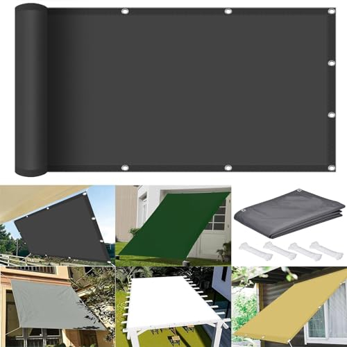 Sonnensegel Sonnenschutz Wasserdicht 0.8 x 5 m 98% UV Schutz Sonnensegel Nach Mass mit Ösen Und Kordel,Ohne Bohren für Balkon Terrasse Garten Camping, Dunkelgrau