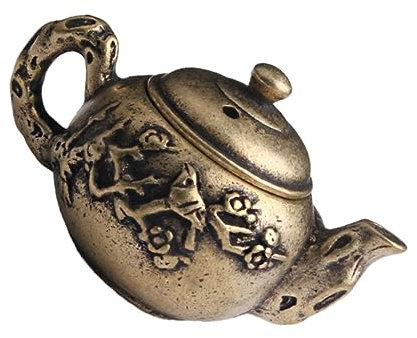 Alipis Tea Pot Ornament Simple Artistic Design Decorative Figurine Golden Brass Kettle Shaped Practical Wear Resistant Features Unique and Beautiful for Desktop and Office Decor