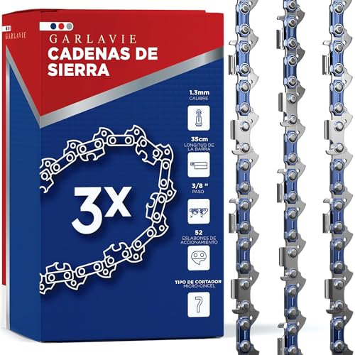 Garlavie 3 cadena motosierra de 35 cm LP 1,3 mm 52 eslabones – Cadena de sierra con brazo antirretorno compatible con muchas marcas de motosierra