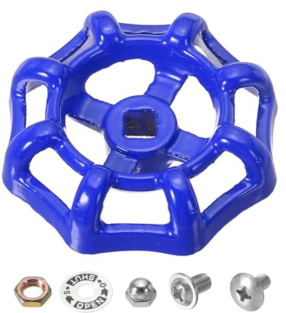 PATIKIL Outside Faucet Handle Square Stem Hole 6x6mm, Cast Steel Faucet Round Wheel Handle Replacement Water Spigot Handle with Screws Spacer, Blue