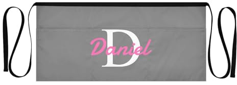 CHIFIGNO Personalisierte kurze Servierschürze mit 3 Taschen, personalisierte Kellnerin, Taillenschürze für Küche, Restaurant
