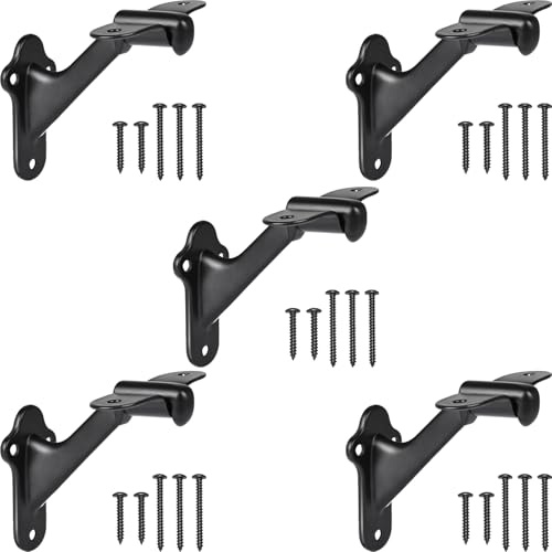 RealPlus Handrail Stair Brackets 5pcs Heavy Duty Hand Rail Bracket with Screws for Stairways Staircase Railing Bracket (Matte Black)