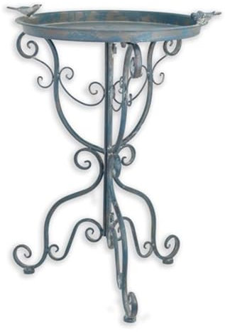 Jugendstil Vogeltränke mit Ständer aus Eisen in blau Romantische Gartendeko Vogelbad, Höhe 74 cm