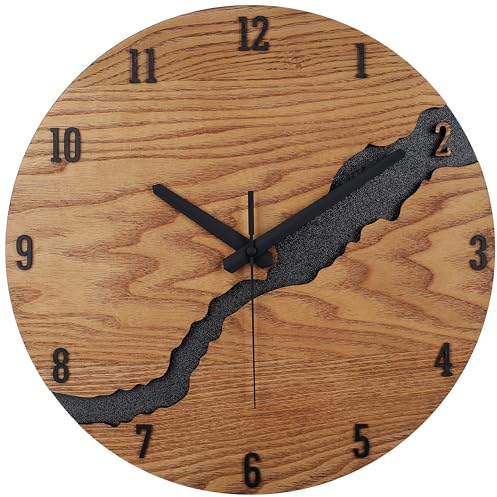 Beflourish Wanduhr Ohne Tickgeräus Holz Modern Wanduhren für Büro, Wohnzimmer, Küche, Schule Kinderzimmer (30cm)