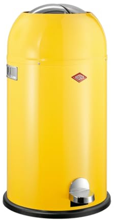 WESCO Kickmaster Abfallsammler in der Farbe gelb, pulverbeschichtetes Stahlblech, eingebauter Dämpfer, 33 Liter Volumen, großer Einwurf