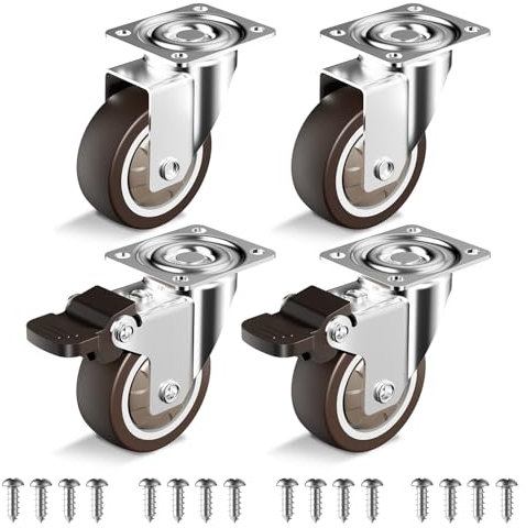 Ruote per Mobili - 50mm Ruote per Carrello Silenziose - TPR Rotelle per Mobili Capacità Totale 120KG Set di 4 (2 con Freni e 2 Senza)