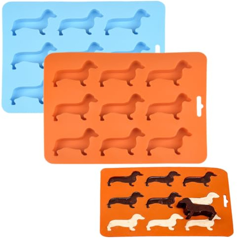 OIGWBPH 2 pcs Dackel Hund Geformt Silikon Eiswürfel Formen und Tablett Eiswürfelschale für Cocktails