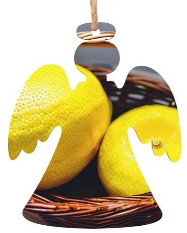 Adornos de madera de Navidad en forma de ángel – Una cesta con temática de invierno de limón para árbol de Navidad, fiesta y hogar