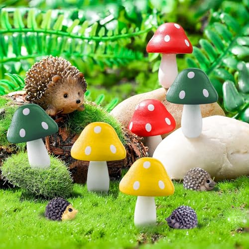 YHTCC 10 Pack Miniature Fairy Garden Ornaments Outdoor Accessories | Mini Mushrooms and Hedgehog Gifts, Cute Stuff Fairy Garden Kits for Children, Plants Potted Bonsai Craft Decoration
