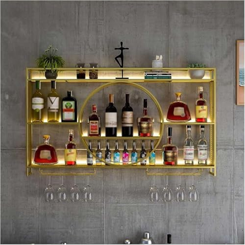 Présentoir à Vin Mural Casier à Vin Mural En Métal Moderne,PréSentoir à Vin Mural Casier à Vin Mural En MéTal Moderne Suspendus éTagèRes Flottantes Pour Unité De Bar(Size:100cm,Color:Or)