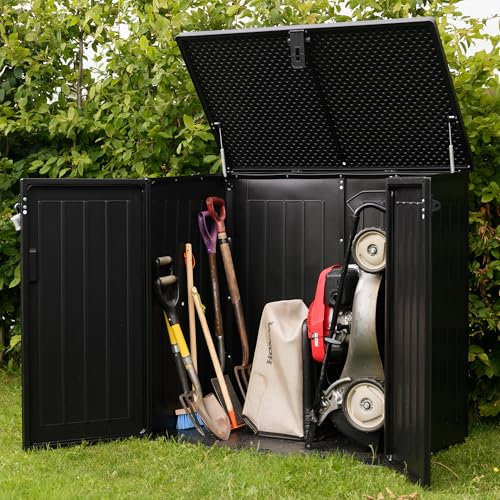Olsen & Smith 775L Große Outdoor Garten Aufbewahrungsbox mit Vorhängeschloss - Große Kapazität Kunststoff Schuppen Mülltonnenbox Schrank Schrank - Ideal für 2x180L Mülltonnen, Gartengeräte, Spielzeug